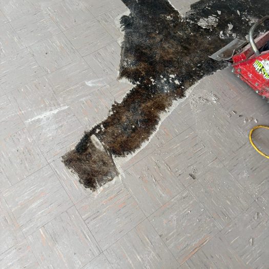 C2G Environmental technician removing asbestos floor tile during an abatement project
